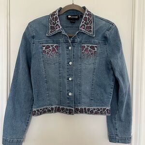 Vintage Christine Alexander bedazzled rhinestone denim jean jacket, size small!